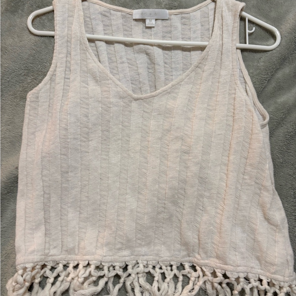 Sleeveless Fringe Hem Tank Top - White